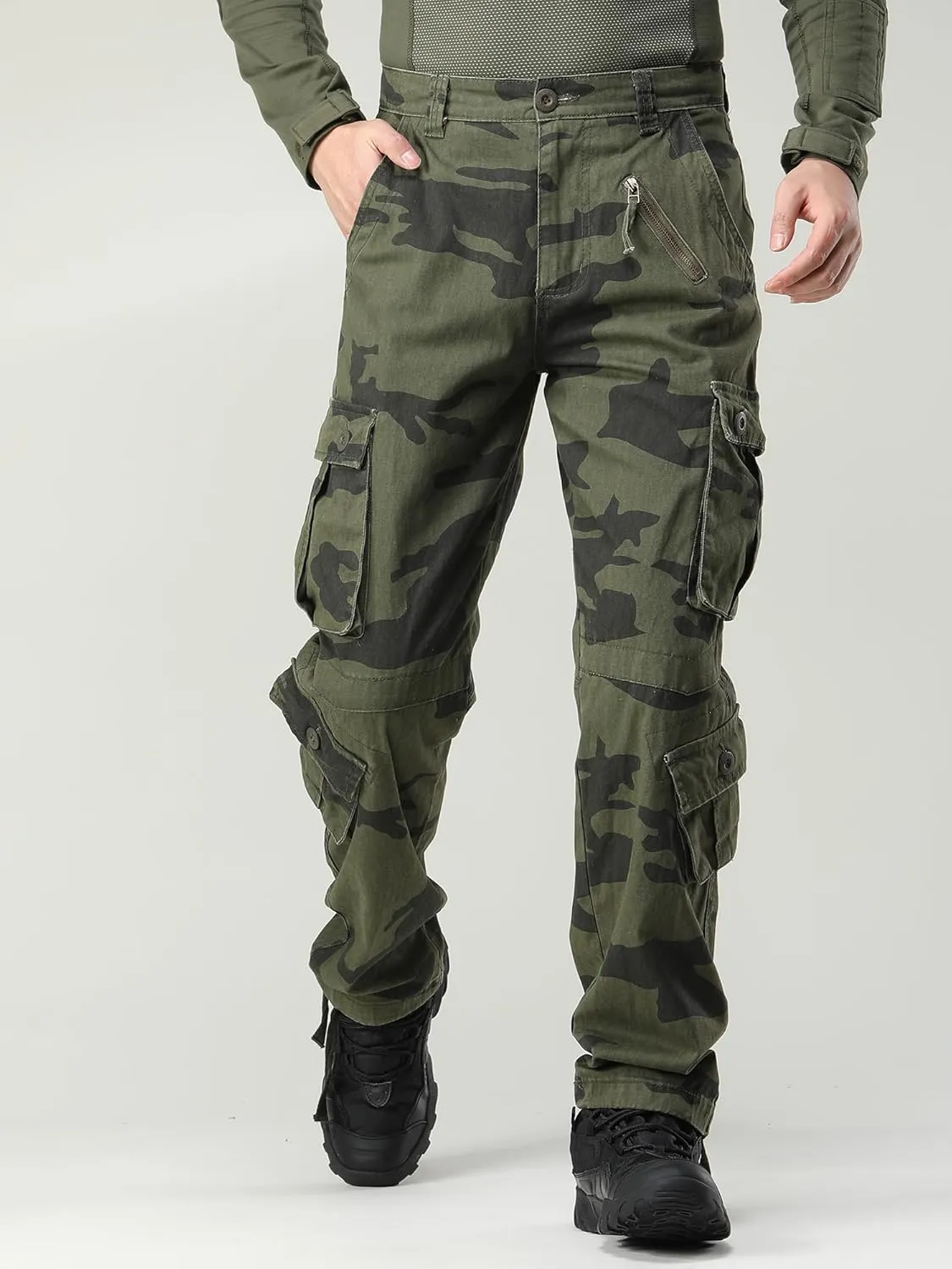 Men's Camo BDU Cargo Tactical Ripstop Casual Lightweight Baggy Combat 100% Cotton Pants with 8 Pockets(No Belt)