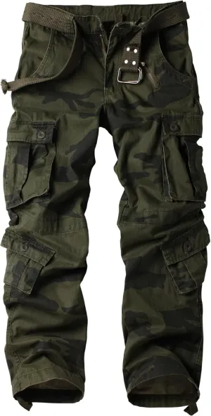 Men's Camo BDU Cargo Tactical Ripstop Casual Lightweight Baggy Combat 100% Cotton Pants with 8 Pockets(No Belt)