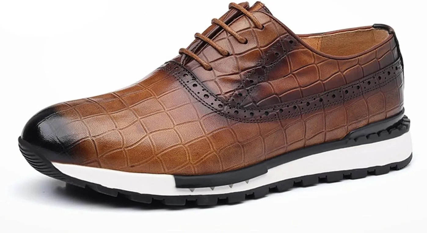 Men's Casual Sneakers - Genuine Leather Oxfords Shoes for Business & Walking | Breathable Comfortable Lightweight Fashion Sneakers for Men