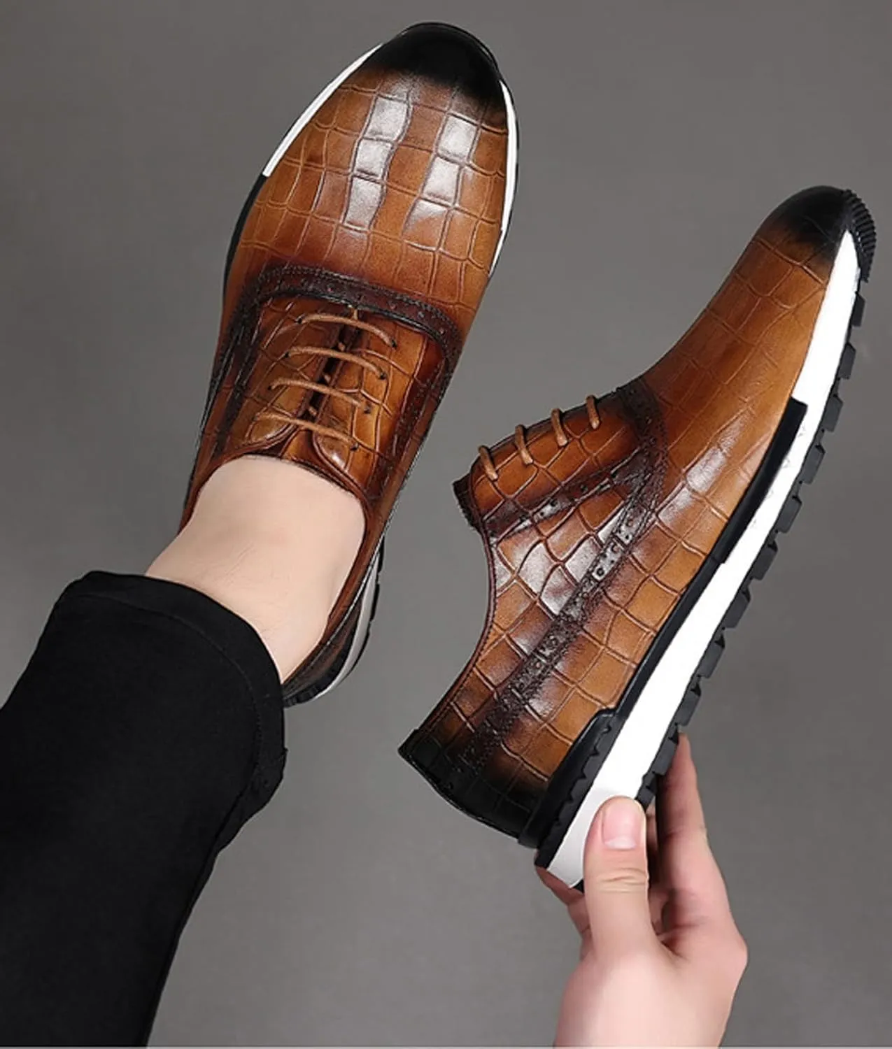 Men's Casual Sneakers - Genuine Leather Oxfords Shoes for Business & Walking | Breathable Comfortable Lightweight Fashion Sneakers for Men
