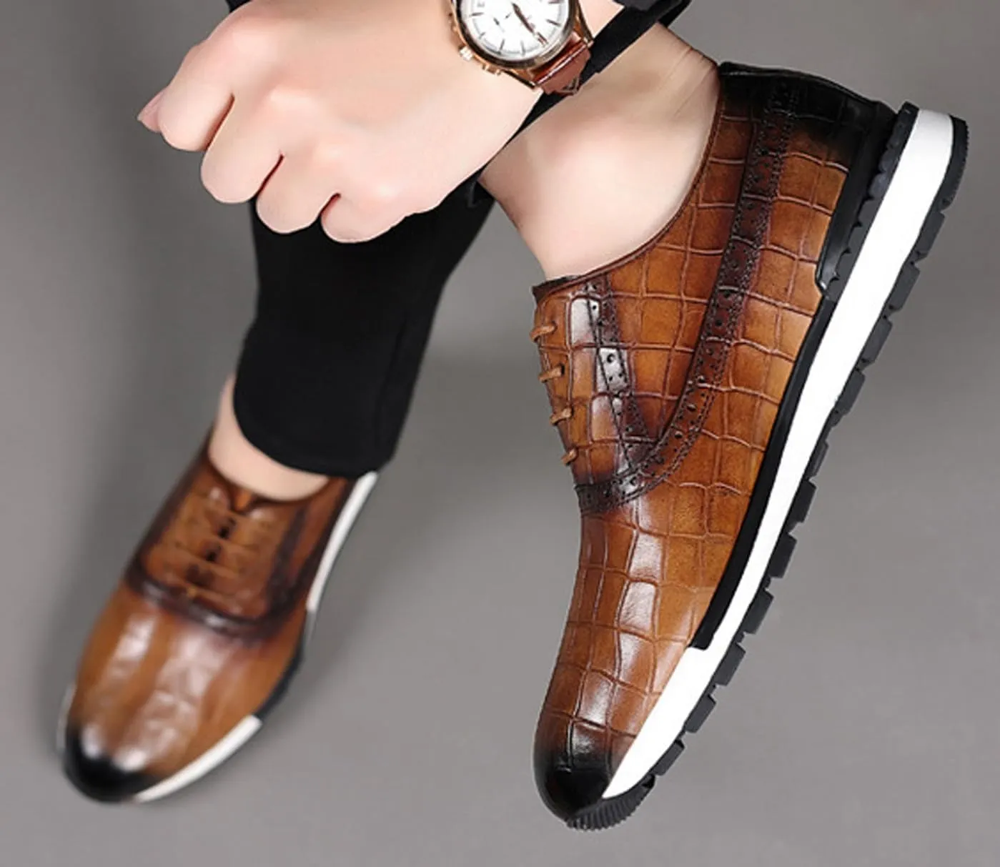 Men's Casual Sneakers - Genuine Leather Oxfords Shoes for Business & Walking | Breathable Comfortable Lightweight Fashion Sneakers for Men