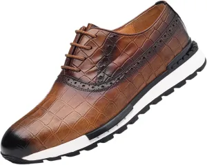 Men's Casual Sneakers - Genuine Leather Oxfords Shoes for Business & Walking | Breathable Comfortable Lightweight Fashion Sneakers for Men