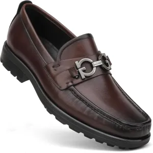 Mens Classic Leather Dress Shoes, Fashion Buckle Slip-on Penny Loafer Party Shoes Wedding Loafers for Mens