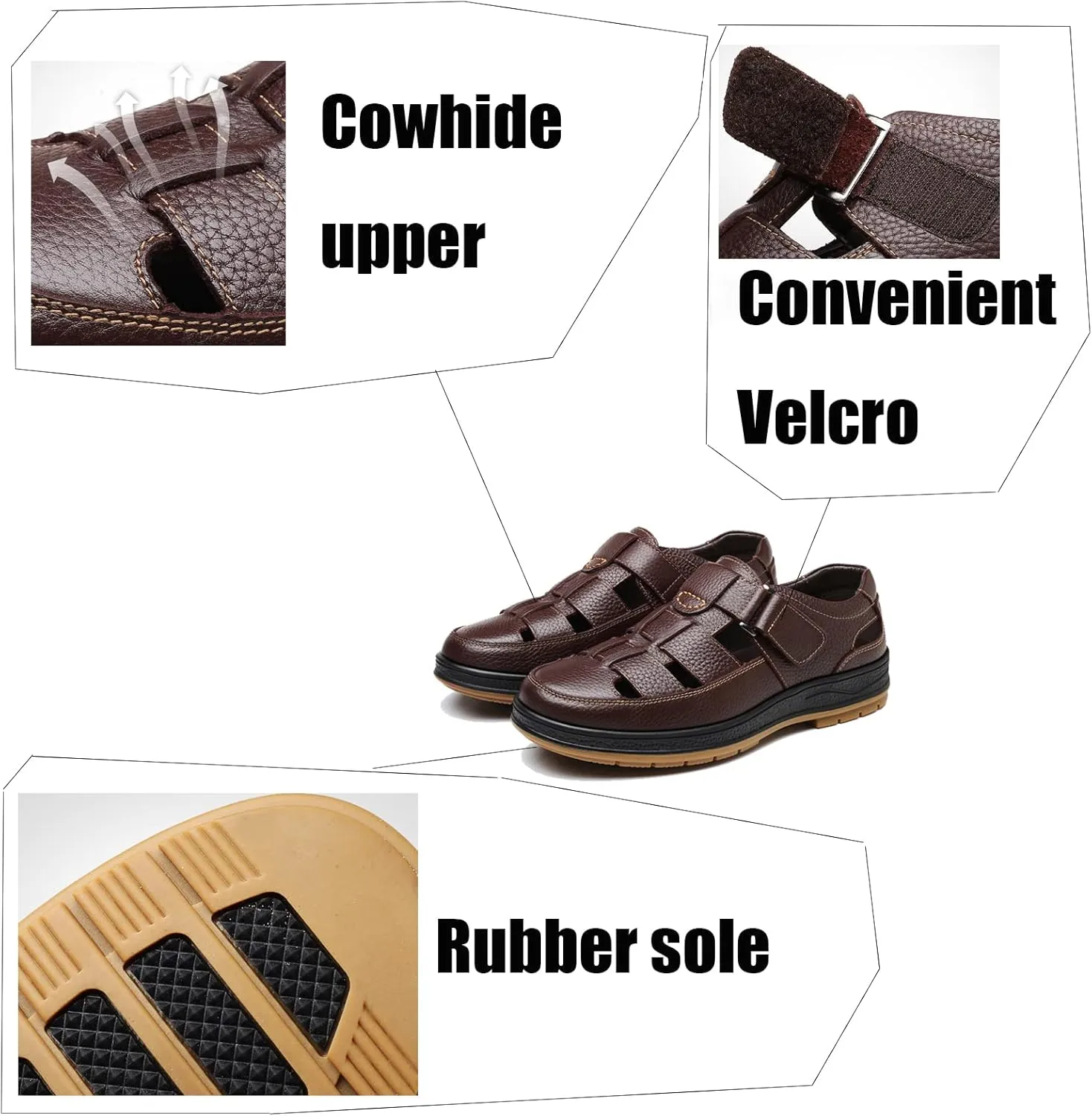 Men's Closed Toe Business Sandals, Large Size Handmade Casual Sandals, Fashion Hollow Out Backpacking Beach Shoes