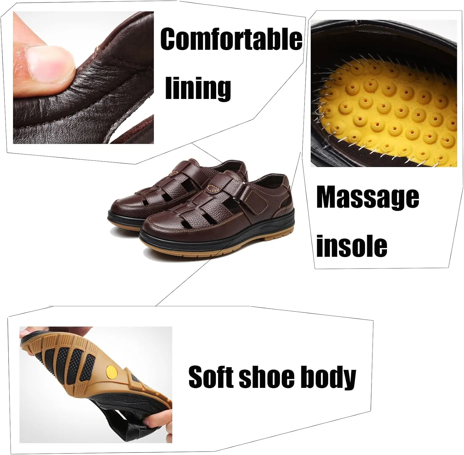 Men's Closed Toe Business Sandals, Large Size Handmade Casual Sandals, Fashion Hollow Out Backpacking Beach Shoes