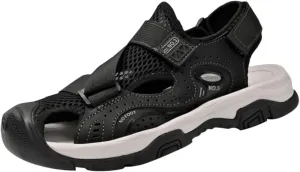 Men's Cowhide Leather Hiking Sandals - Athletic Closed - Toe Walking & Sports Fisherman Beach Water Sandals (Black,8)