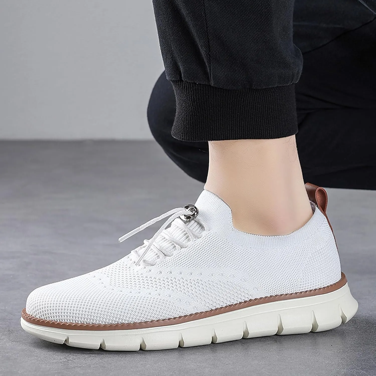 Mens Dress Shoes Work Shoes Wide Width Non Slip Casual Dress Lightweight Breathable Basic Relaxed Shoe Business Workout Walking Running Outdoor Sneakers Mesh Knit Lace-Up Soft Loafers Oxfords
