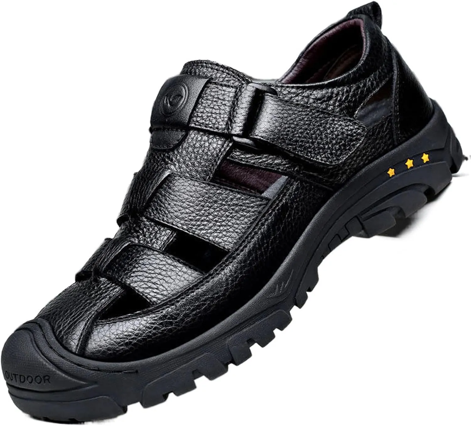 Men's Fashion Outdoor Hiking Sandals, Closed Toe Business Sandals, Real Leather Sports Beach Shoes