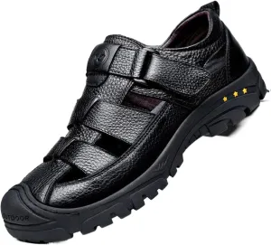 Men's Fashion Outdoor Hiking Sandals, Closed Toe Business Sandals, Real Leather Sports Beach Shoes
