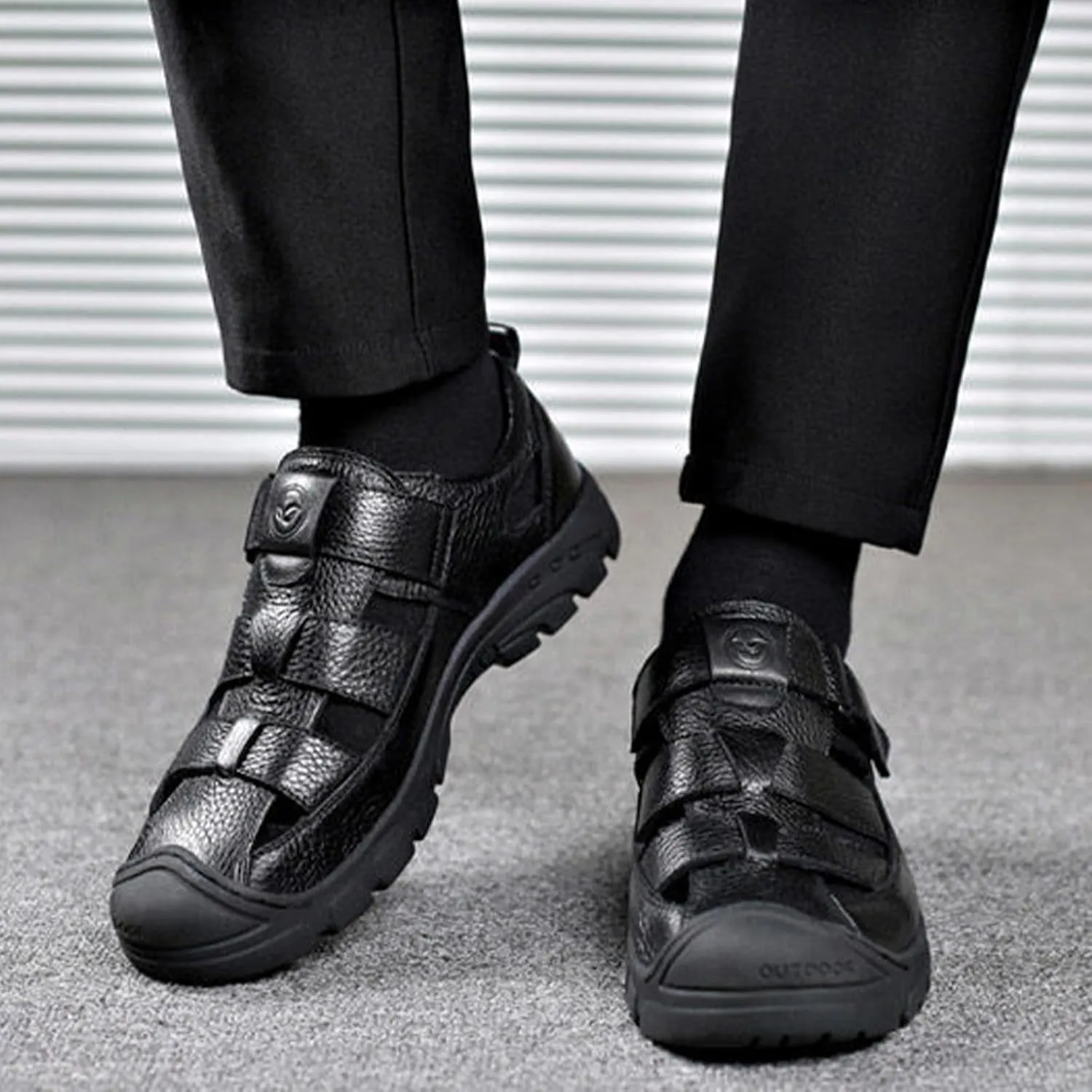 Men's Fashion Outdoor Hiking Sandals, Closed Toe Business Sandals, Real Leather Sports Beach Shoes