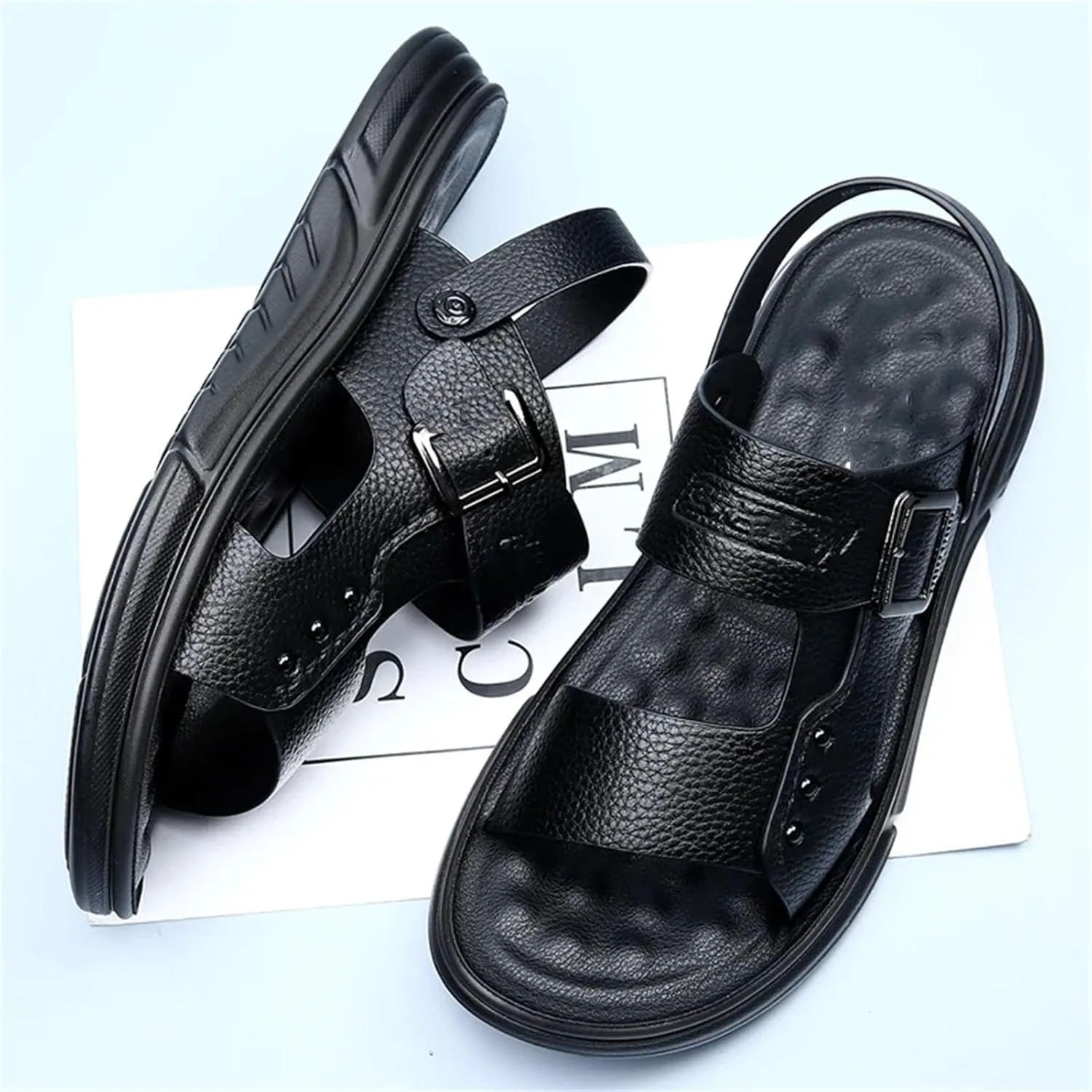 Men's Fiber Leather Sandals - Breathable Beach Shoes with Soft Pads