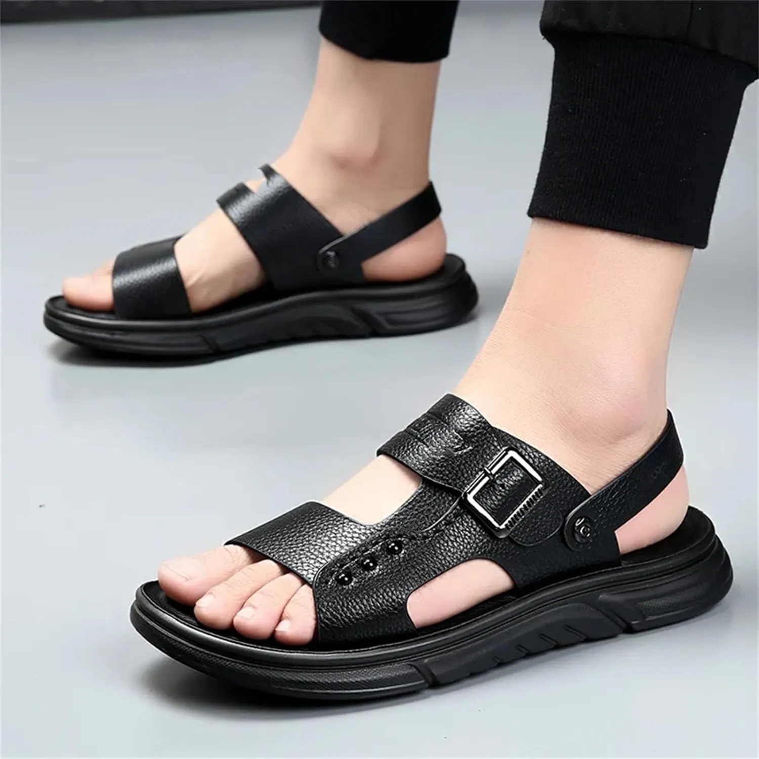 Men's Fiber Leather Sandals - Breathable Beach Shoes with Soft Pads