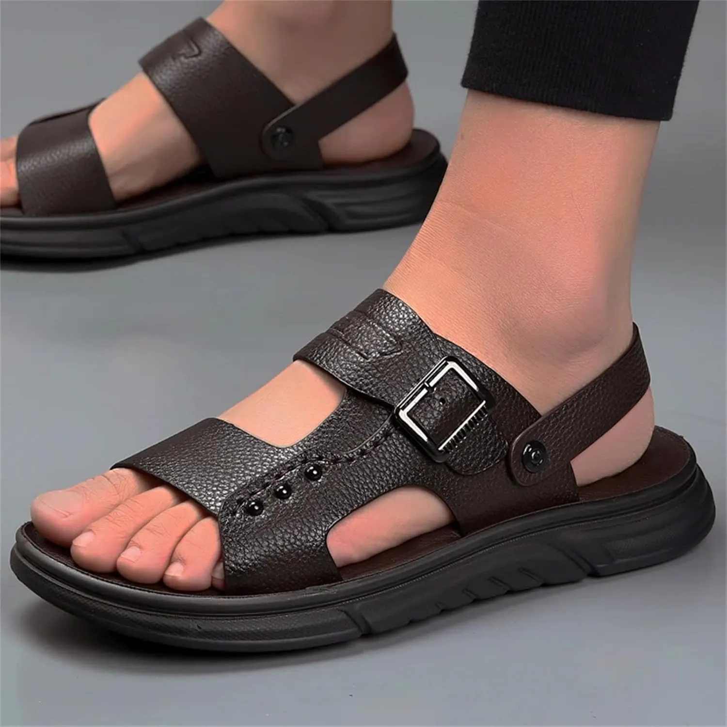 Men's Fiber Leather Sandals - Breathable Beach Shoes with Soft Pads