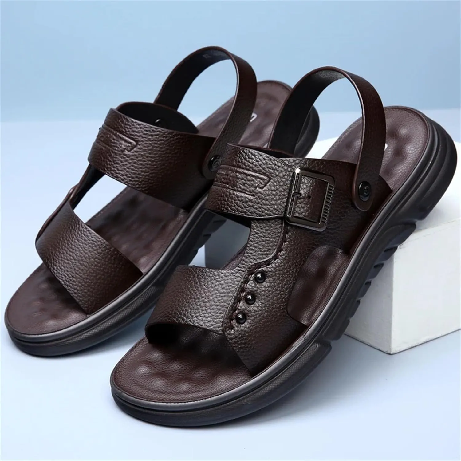 Men's Fiber Leather Sandals - Breathable Beach Shoes with Soft Pads