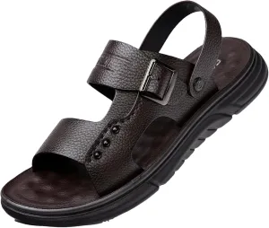 Men's Fiber Leather Sandals - Breathable Beach Shoes with Soft Pads