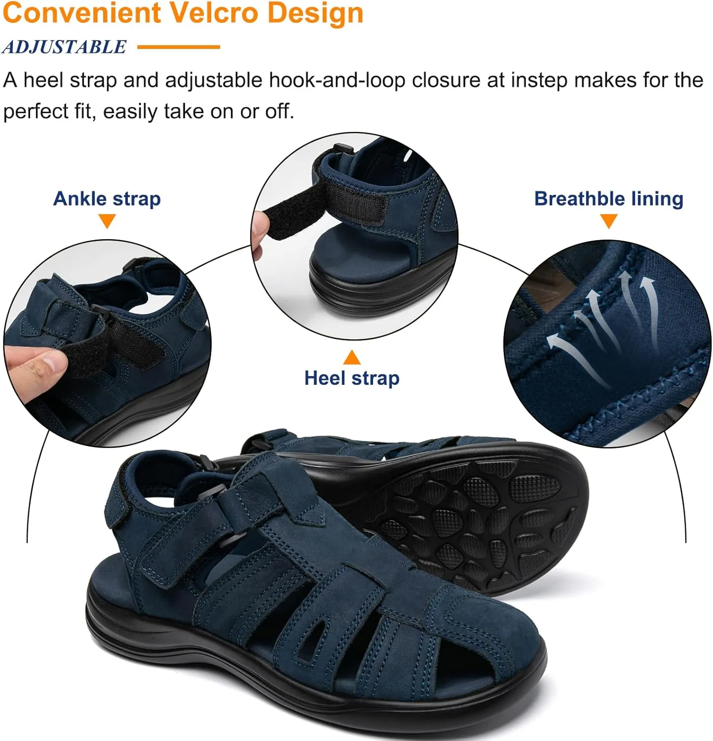 Mens Fisherman Leather Closed Toe Sandals Walking Dress Casual Sandalias Whith Memory Foam Summer Outdoor Athletic Adjustable Comfortable
