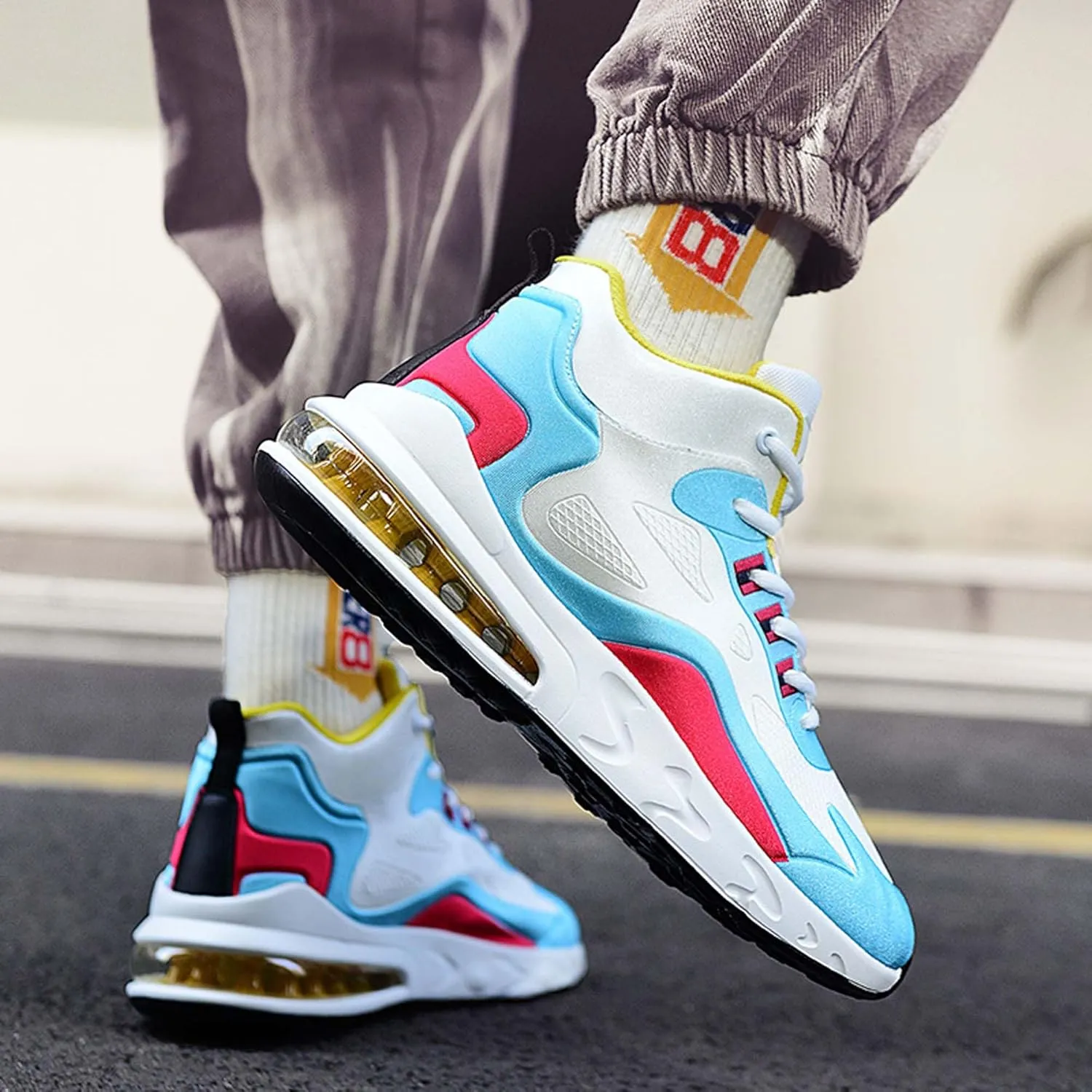 Men's High Top Sneakers Outdoor Comfortable Air Cushion Running Shoes Non-Slip Walking Trainers Fashion Basketball Sneakers
