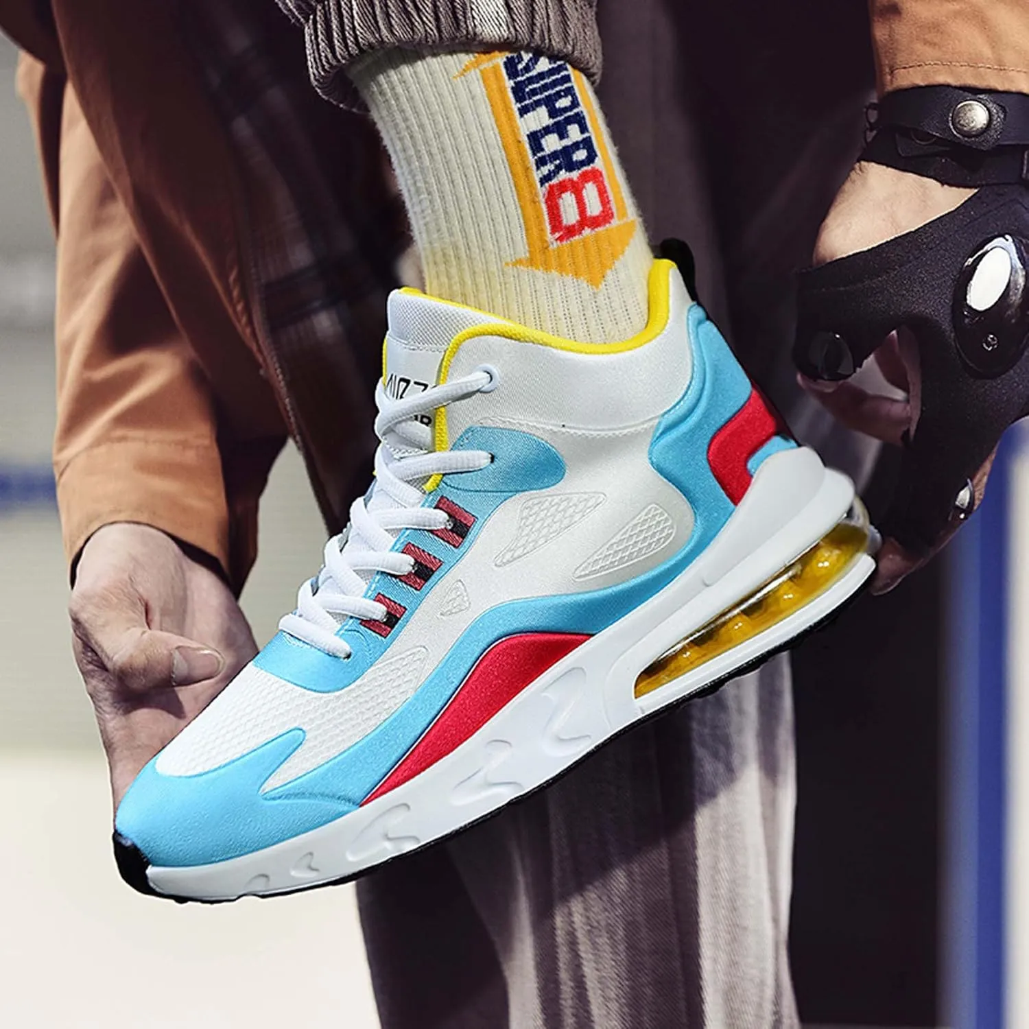 Men's High Top Sneakers Outdoor Comfortable Air Cushion Running Shoes Non-Slip Walking Trainers Fashion Basketball Sneakers