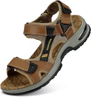Mens Hiking Sandals Leather Air Cushion Non Slip Comfortable Beach Footwear