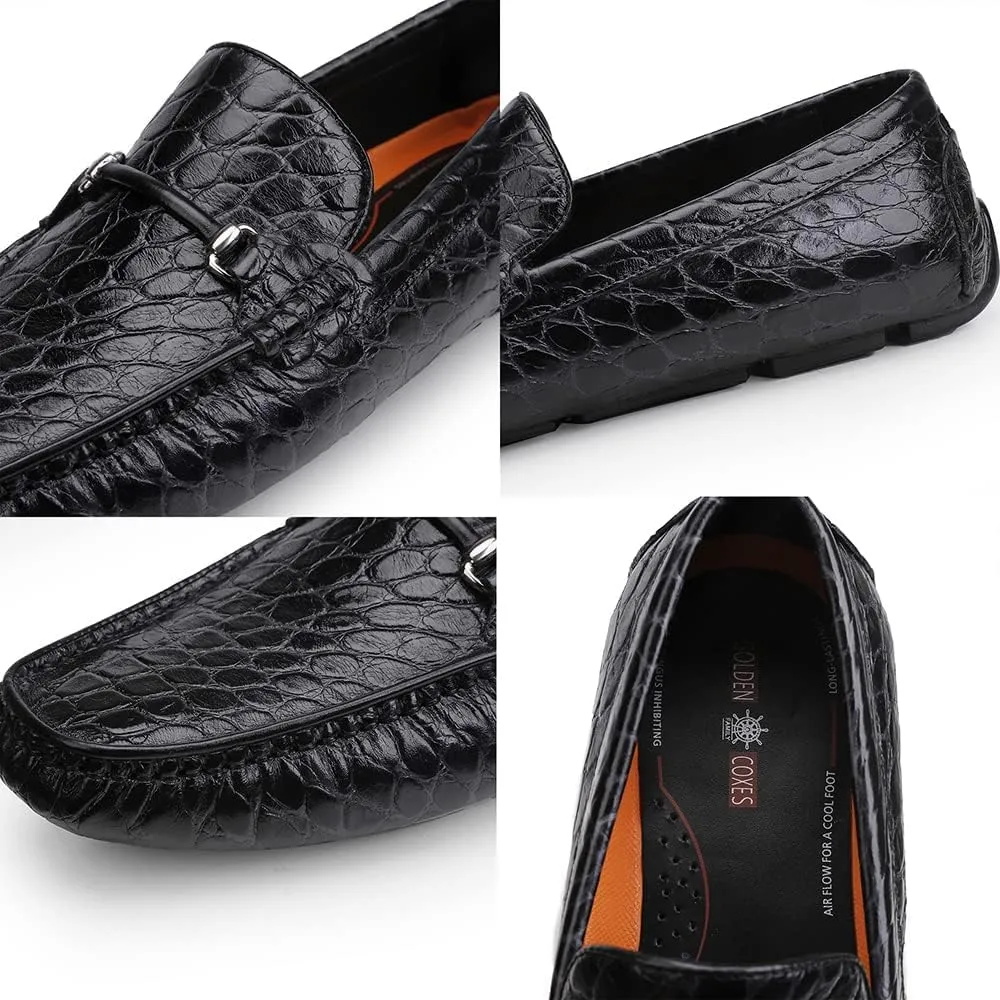 Men's Leather Driving Moccasin Crocodile Pattern Slip on Dress Shoes for Mens Casual Shoes Wedding Business Banquets Party Leather Penny Loafers