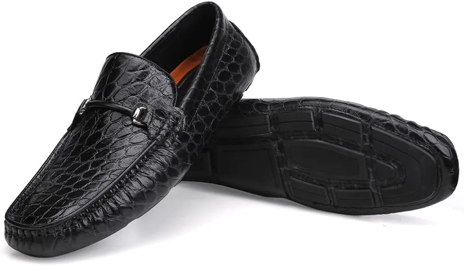 Men's Leather Driving Moccasin Crocodile Pattern Slip on Dress Shoes for Mens Casual Shoes Wedding Business Banquets Party Leather Penny Loafers