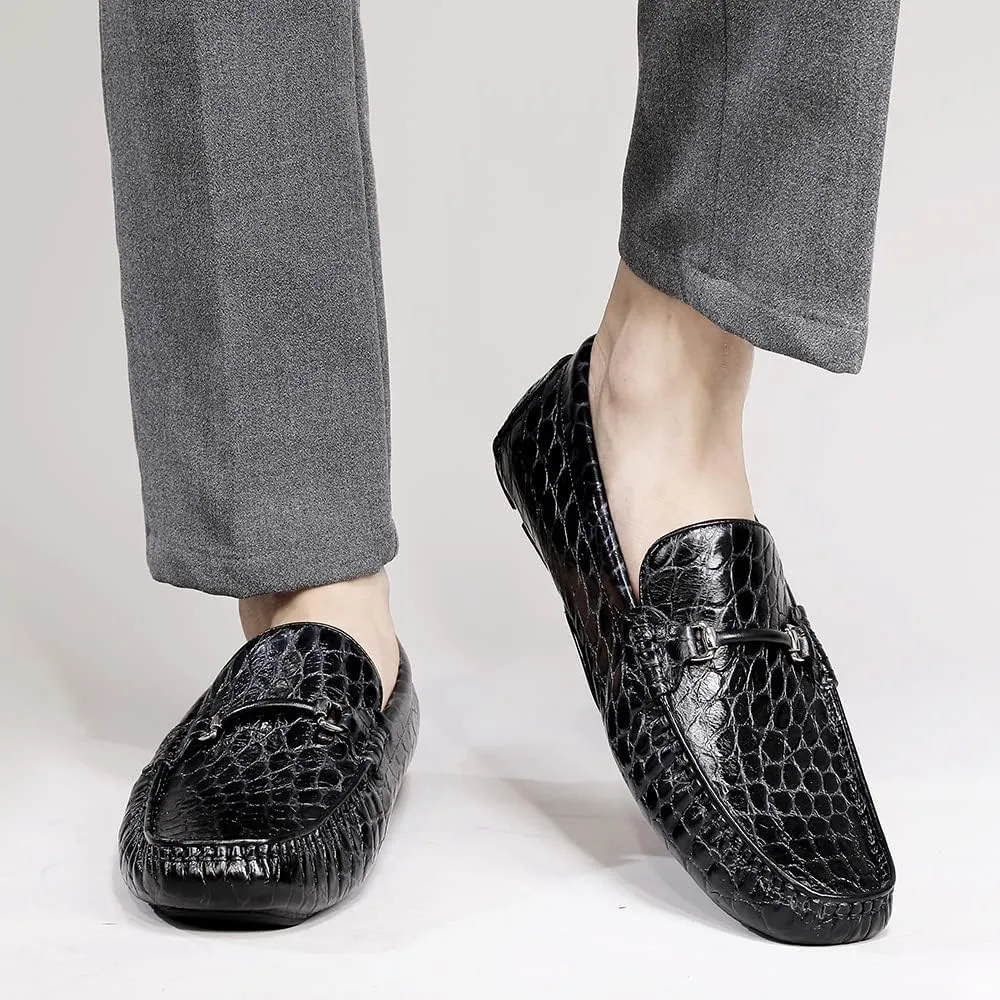 Men's Leather Driving Moccasin Crocodile Pattern Slip on Dress Shoes for Mens Casual Shoes Wedding Business Banquets Party Leather Penny Loafers