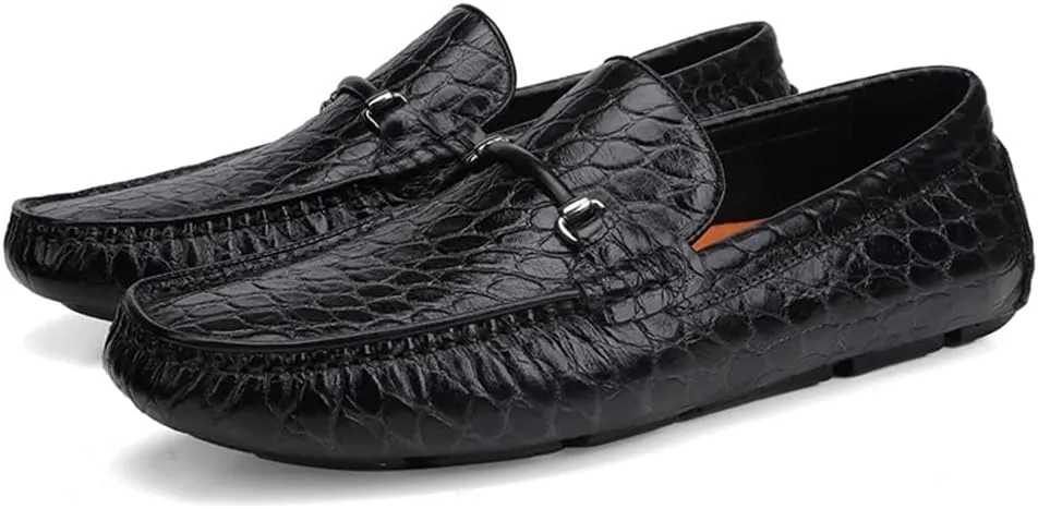 Men's Leather Driving Moccasin Crocodile Pattern Slip on Dress Shoes for Mens Casual Shoes Wedding Business Banquets Party Leather Penny Loafers