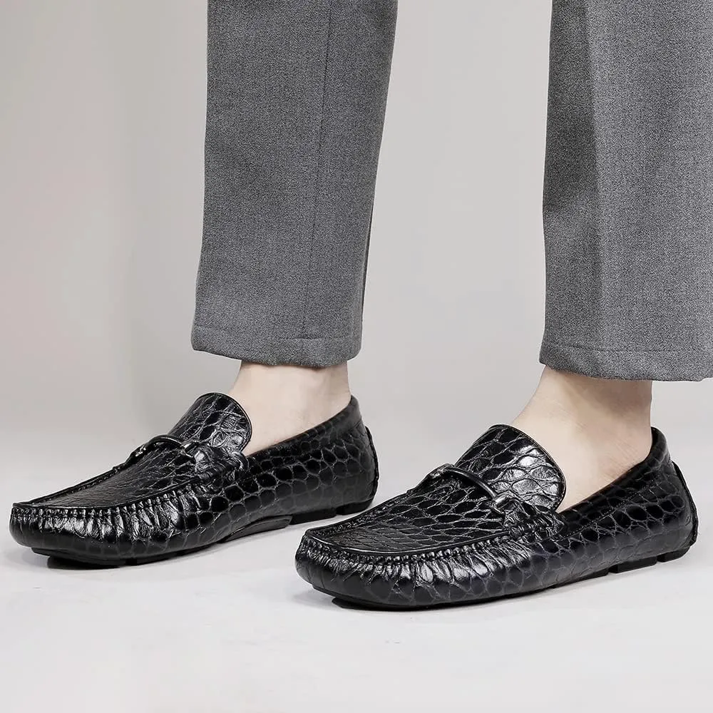 Men's Leather Driving Moccasin Crocodile Pattern Slip on Dress Shoes for Mens Casual Shoes Wedding Business Banquets Party Leather Penny Loafers