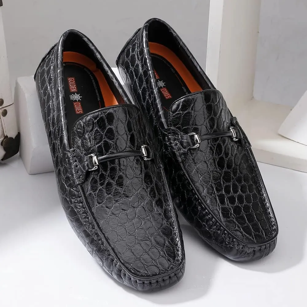 Men's Leather Driving Moccasin Crocodile Pattern Slip on Dress Shoes for Mens Casual Shoes Wedding Business Banquets Party Leather Penny Loafers