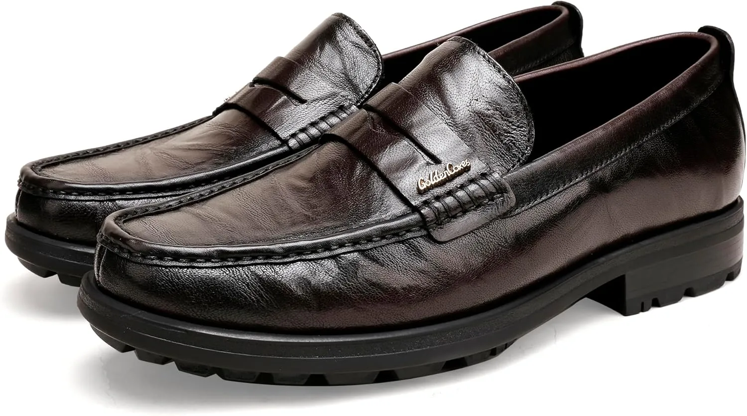 Mens Leather Penny Loafers, Classic Crocodile Printed Business Dress Shoes with Metal Buckle Slip on Penny Shoes for Mens