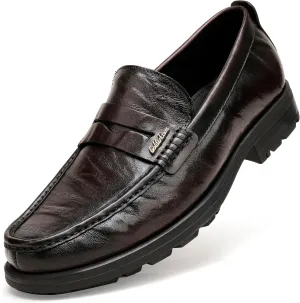 Mens Leather Penny Loafers, Classic Crocodile Printed Business Dress Shoes with Metal Buckle Slip on Penny Shoes for Mens