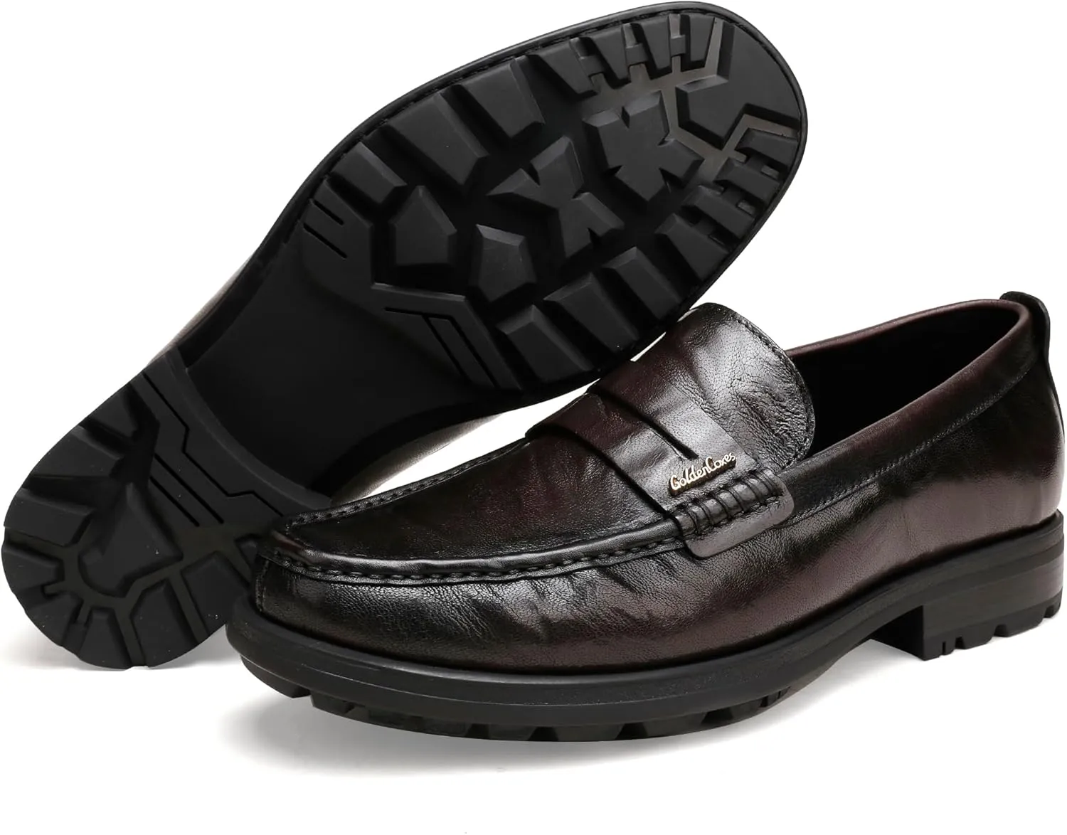 Mens Leather Penny Loafers, Classic Crocodile Printed Business Dress Shoes with Metal Buckle Slip on Penny Shoes for Mens