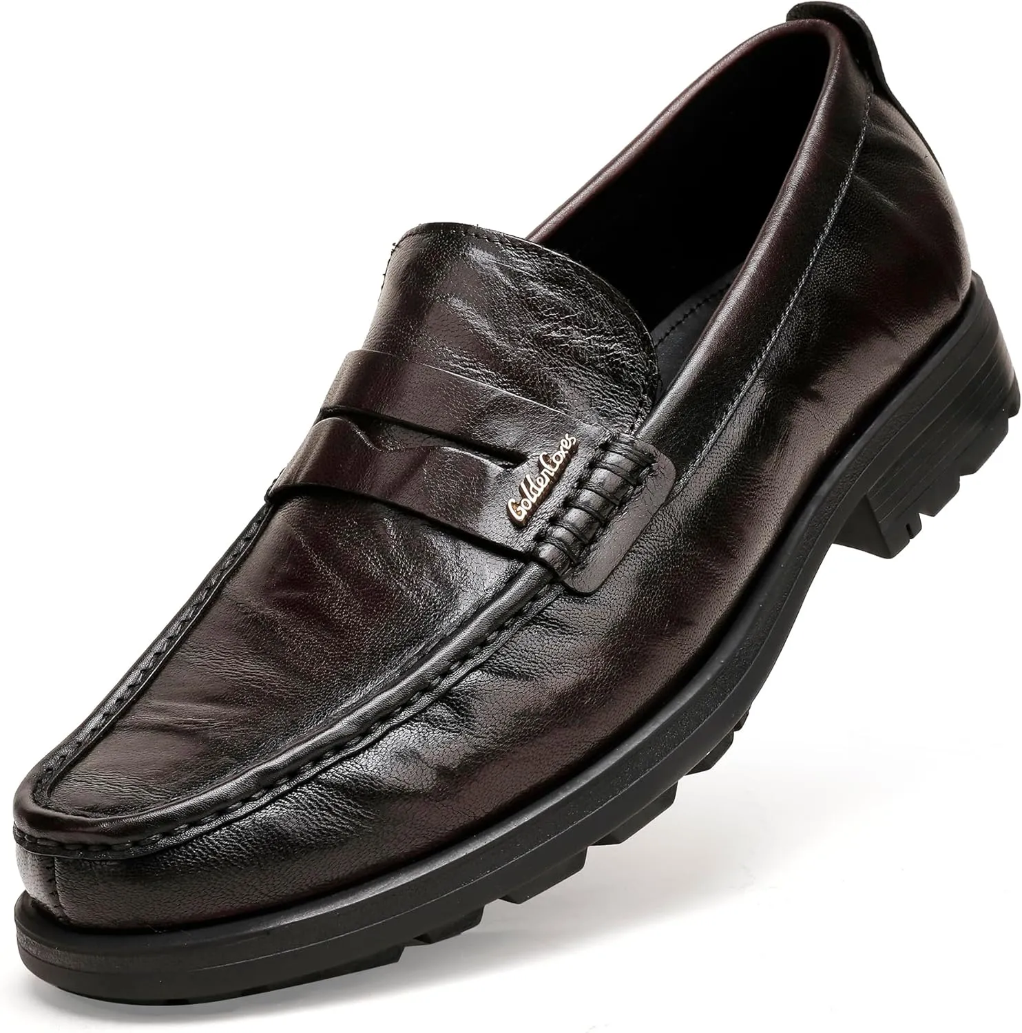 Mens Leather Penny Loafers, Classic Crocodile Printed Business Dress Shoes with Metal Buckle Slip on Penny Shoes for Mens