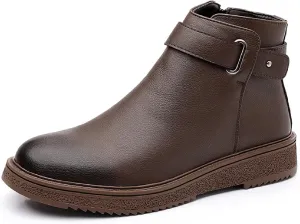 Men's Leather Platform Chelsea Ankle Boots with Side Zipper Fashion Comfortable Anti-Slip Flat Booties for Fall Winter Casual Dress Boots