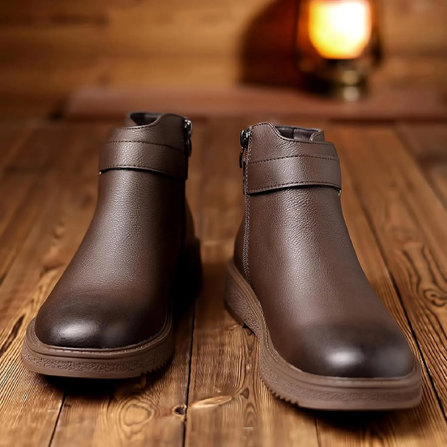 Men's Leather Platform Chelsea Ankle Boots with Side Zipper Fashion Comfortable Anti-Slip Flat Booties for Fall Winter Casual Dress Boots