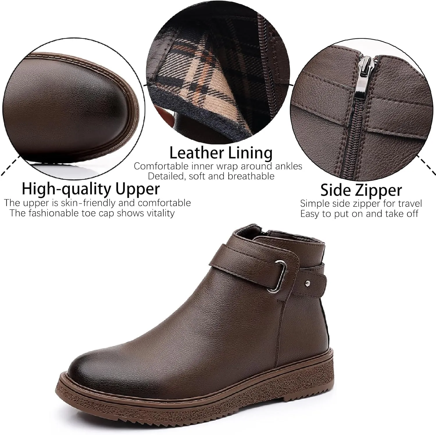 Men's Leather Platform Chelsea Ankle Boots with Side Zipper Fashion Comfortable Anti-Slip Flat Booties for Fall Winter Casual Dress Boots