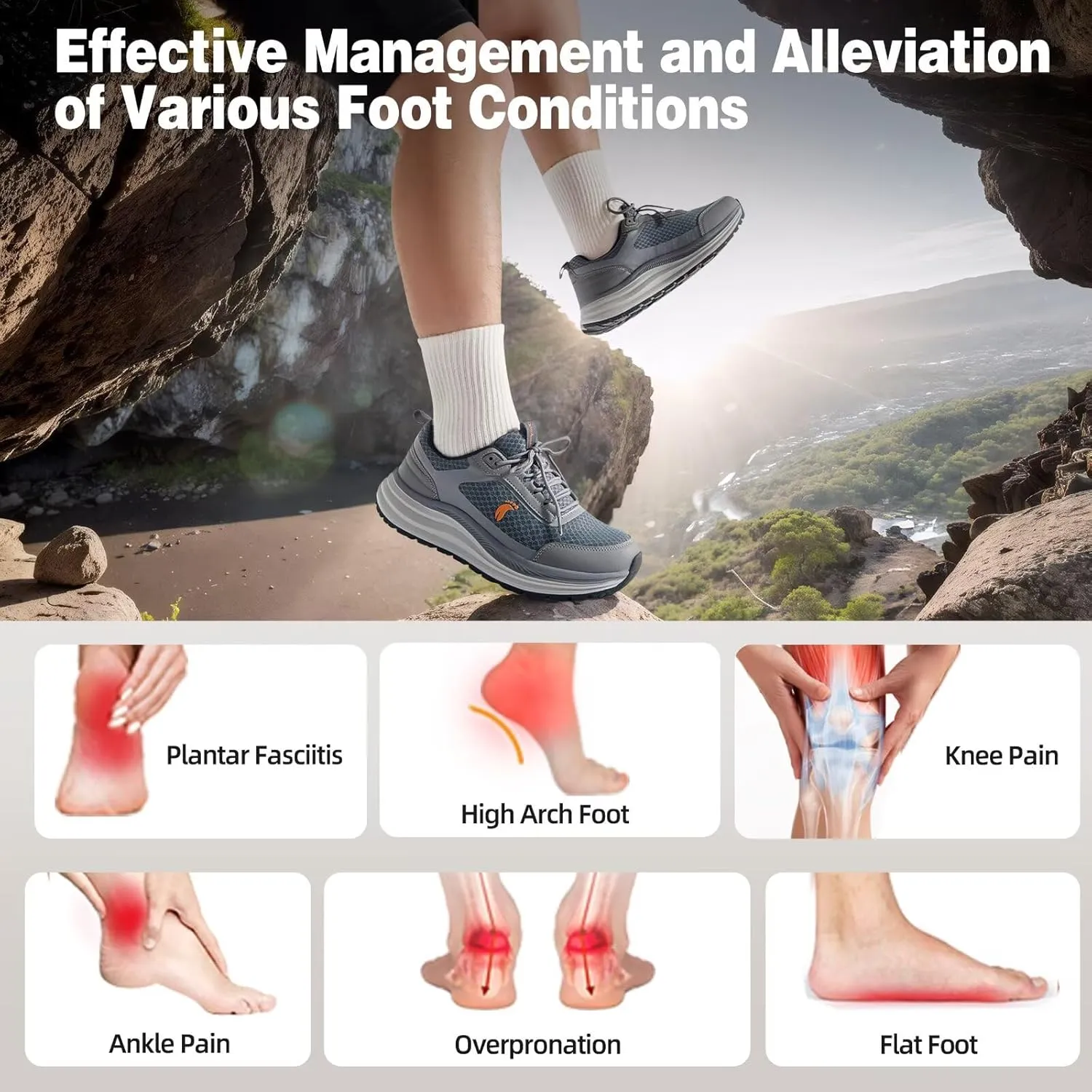 Men's Orthopedic Trail Running Shoes: Comfortable Arch Support Plantar Fasciitis Cross Training Athletic Sneakers, Orthotic Flat Feet Hiking Workout Tennis Walking Sports Shoes for Foot Heel Pain