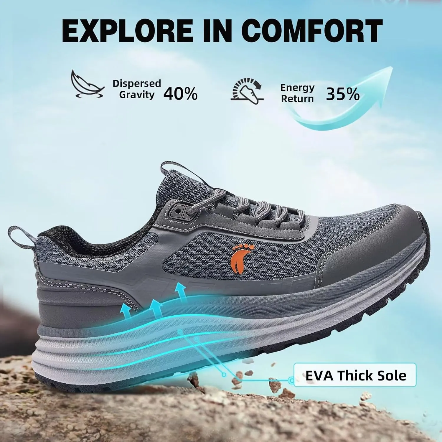 Men's Orthopedic Trail Running Shoes: Comfortable Arch Support Plantar Fasciitis Cross Training Athletic Sneakers, Orthotic Flat Feet Hiking Workout Tennis Walking Sports Shoes for Foot Heel Pain