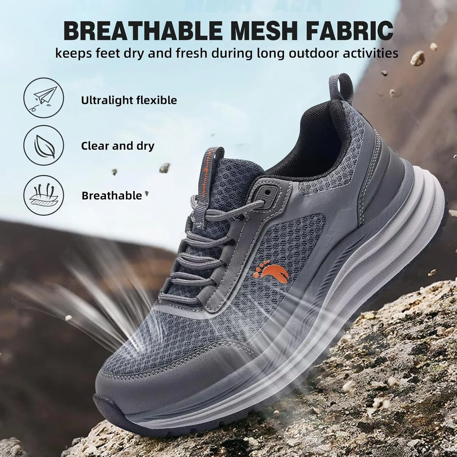 Men's Orthopedic Trail Running Shoes: Comfortable Arch Support Plantar Fasciitis Cross Training Athletic Sneakers, Orthotic Flat Feet Hiking Workout Tennis Walking Sports Shoes for Foot Heel Pain