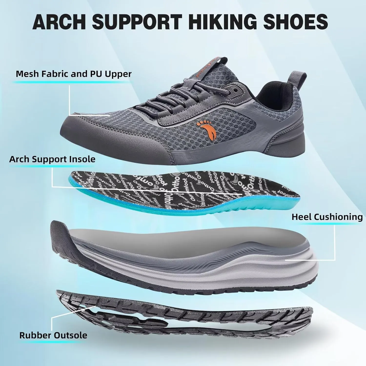 Men's Orthopedic Trail Running Shoes: Comfortable Arch Support Plantar Fasciitis Cross Training Athletic Sneakers, Orthotic Flat Feet Hiking Workout Tennis Walking Sports Shoes for Foot Heel Pain