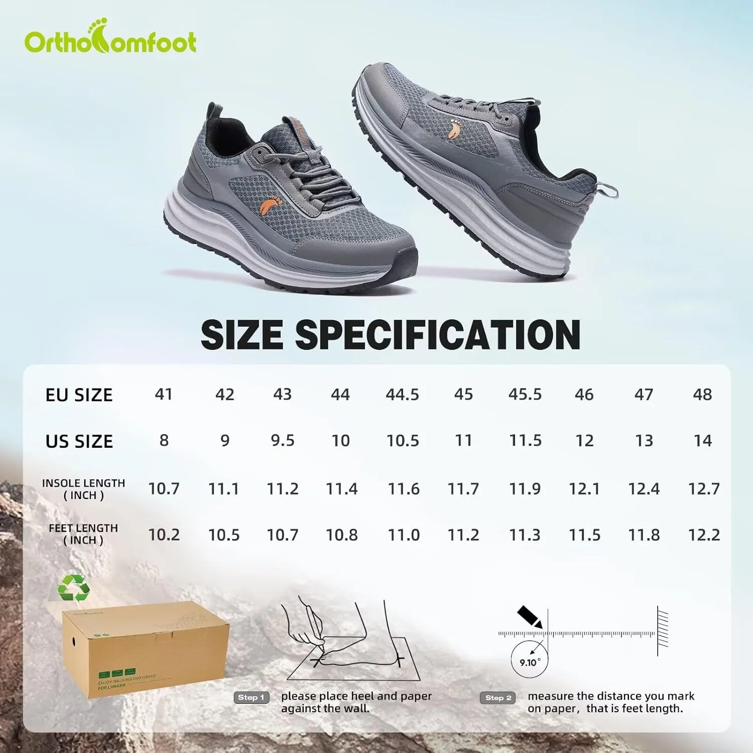 Men's Orthopedic Trail Running Shoes: Comfortable Arch Support Plantar Fasciitis Cross Training Athletic Sneakers, Orthotic Flat Feet Hiking Workout Tennis Walking Sports Shoes for Foot Heel Pain