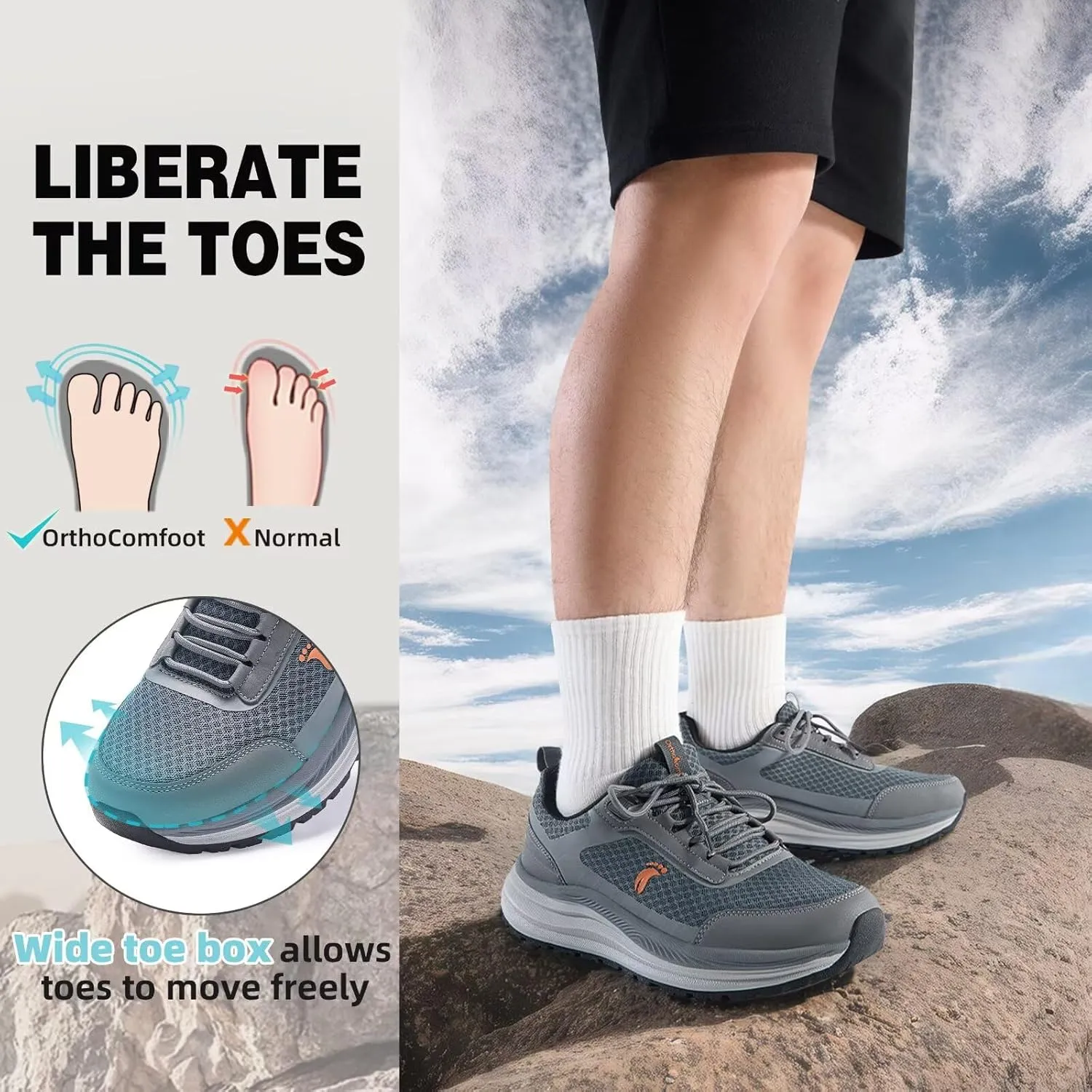 Men's Orthopedic Trail Running Shoes: Comfortable Arch Support Plantar Fasciitis Cross Training Athletic Sneakers, Orthotic Flat Feet Hiking Workout Tennis Walking Sports Shoes for Foot Heel Pain