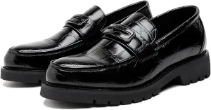 Men's Patent Leather Printing Slip On Platform Loafers Comfort Round Toe Non-Slip Lug Sole Business Dress Shoes Fashion Causal Party Wedding Prom Work Shoes