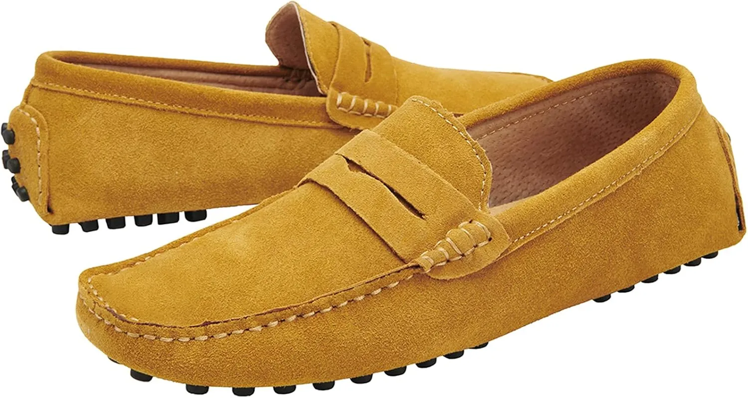 Men's Penny Loafers Moccasin Suede Leather Slip On Casual Dress Driving Shoes