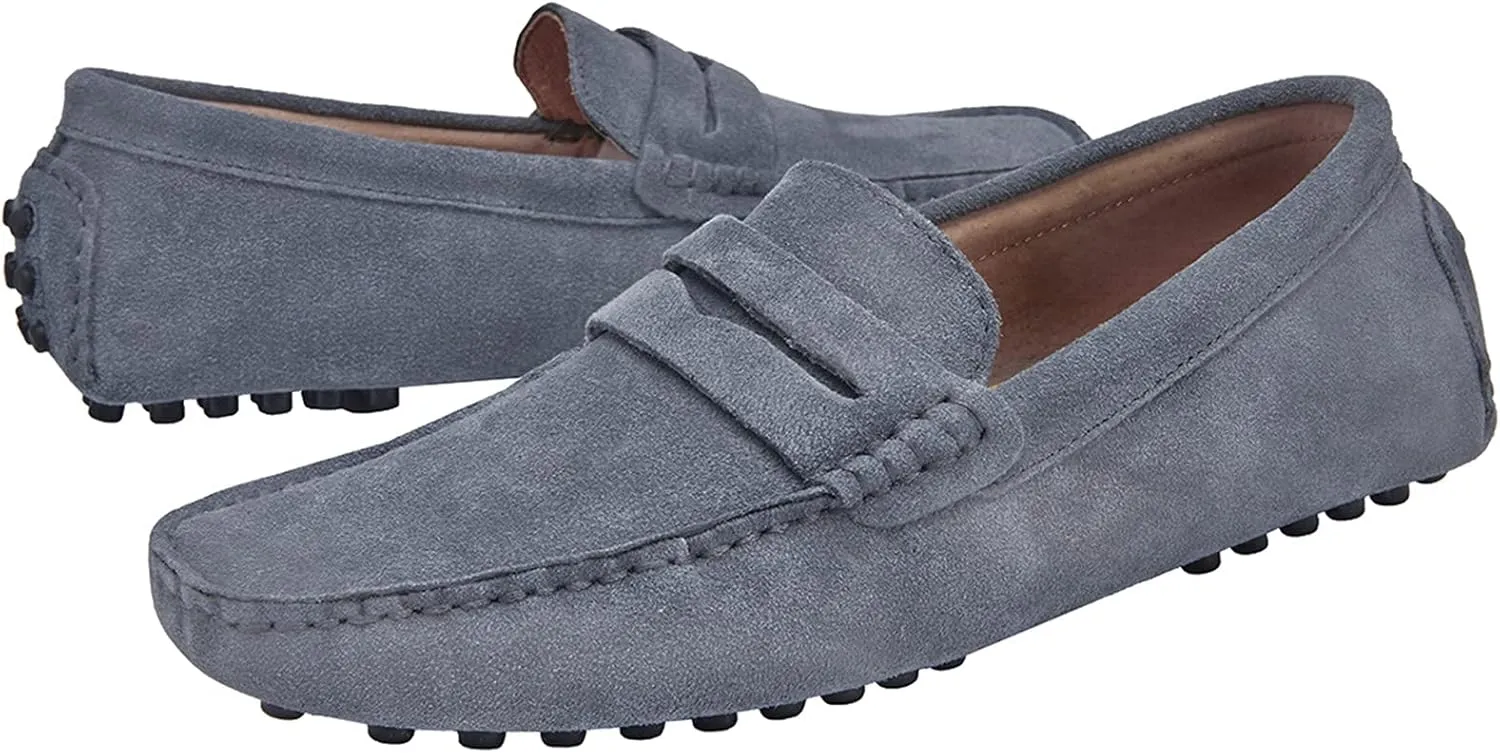 Men's Penny Loafers Moccasin Suede Leather Slip On Casual Dress Driving Shoes