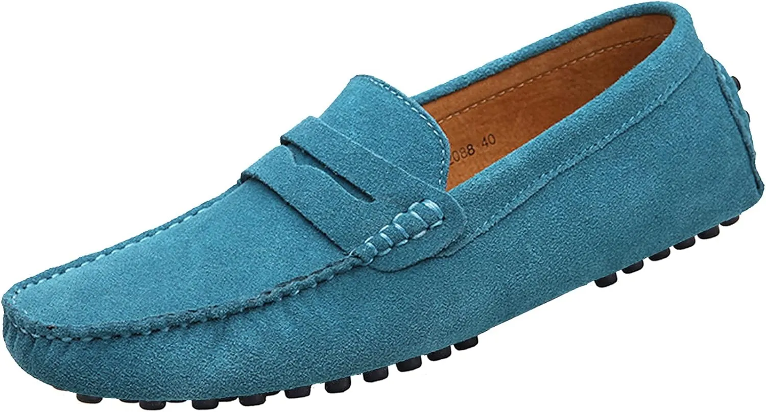 Men's Penny Loafers Moccasin Suede Leather Slip On Casual Dress Driving Shoes