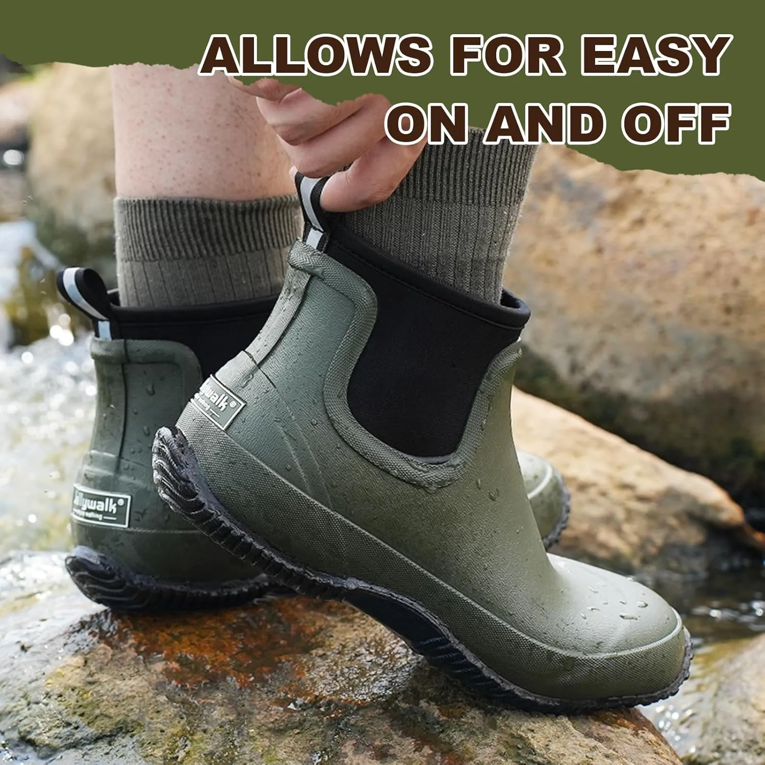 Men's Rain Boots, Waterproof Rubber Garden Boots for Men, Men's Outdoor Work Ankle Shoes, Non Slip Neoprene Rubber Short Mud Boots for Hunting Fishing