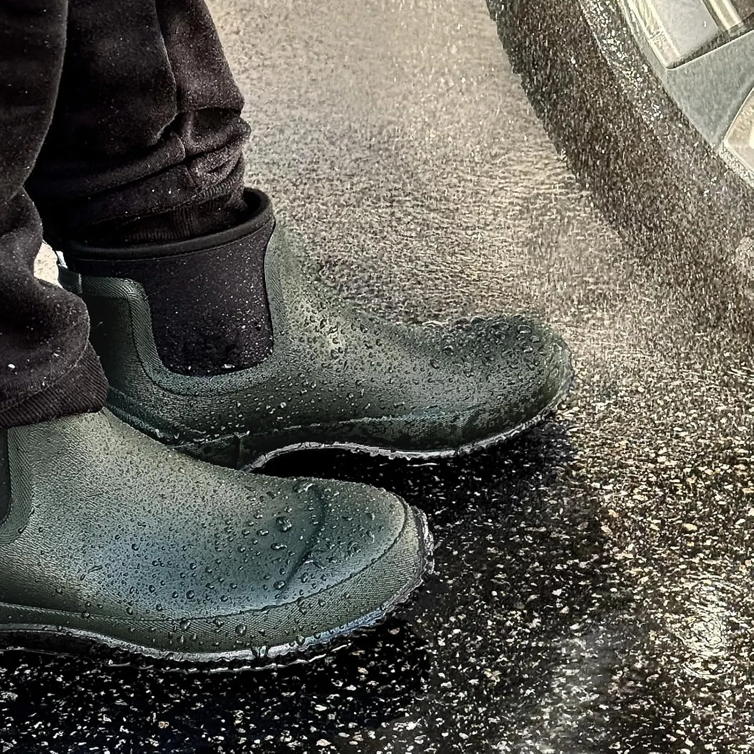 Men's Rain Boots, Waterproof Rubber Garden Boots for Men, Men's Outdoor Work Ankle Shoes, Non Slip Neoprene Rubber Short Mud Boots for Hunting Fishing