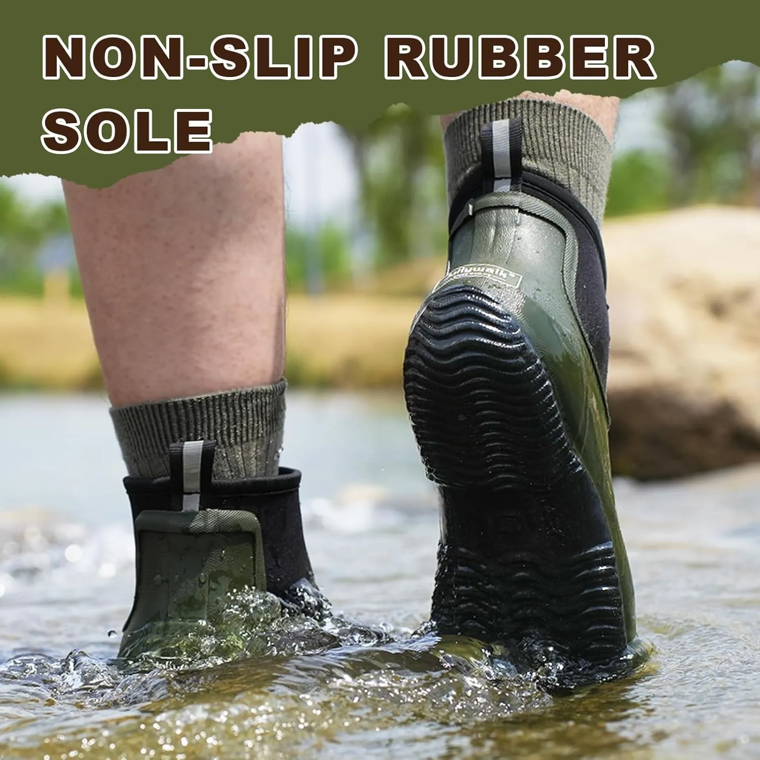 Men's Rain Boots, Waterproof Rubber Garden Boots for Men, Men's Outdoor Work Ankle Shoes, Non Slip Neoprene Rubber Short Mud Boots for Hunting Fishing