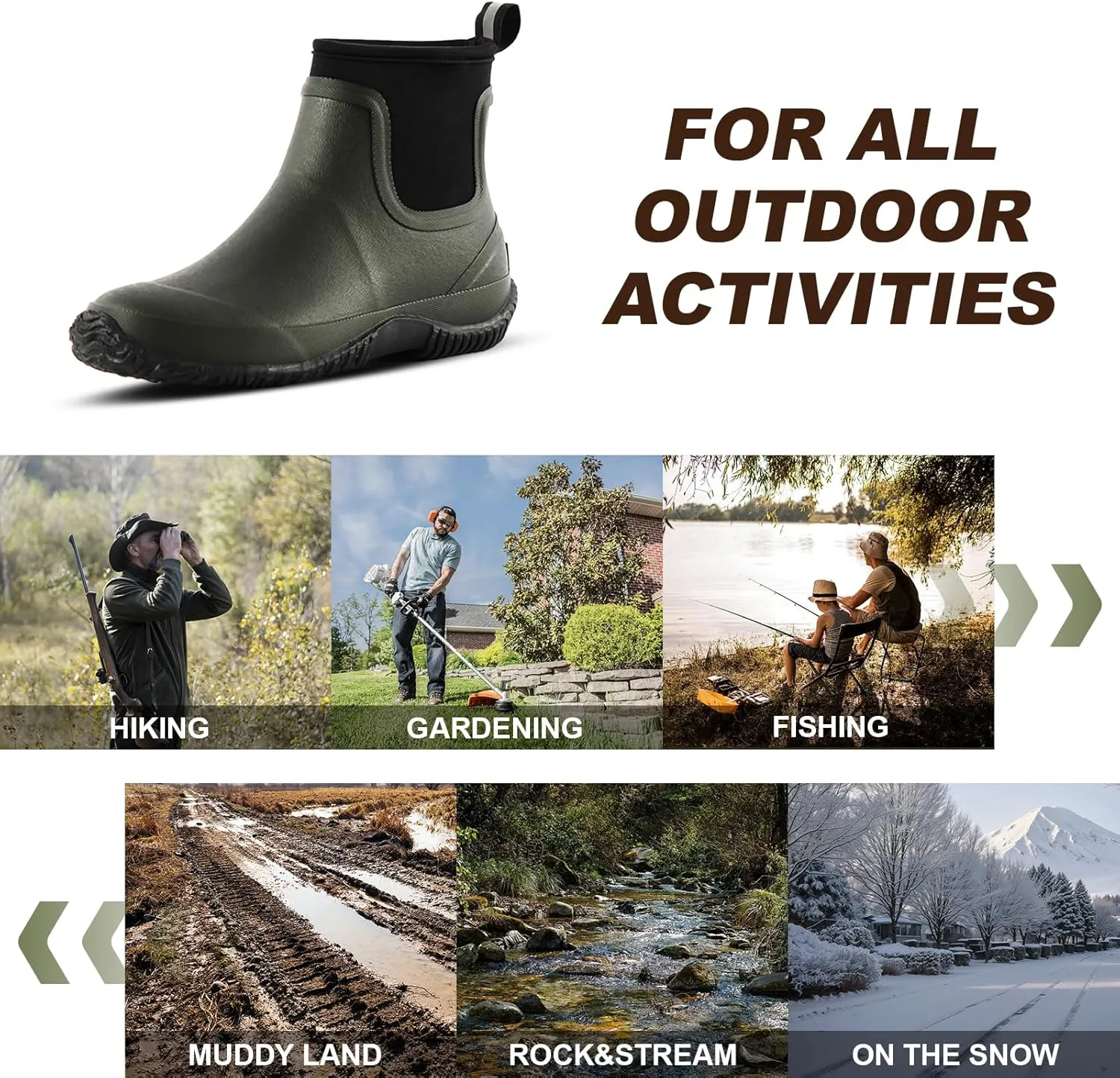Men's Rain Boots, Waterproof Rubber Garden Boots for Men, Men's Outdoor Work Ankle Shoes, Non Slip Neoprene Rubber Short Mud Boots for Hunting Fishing